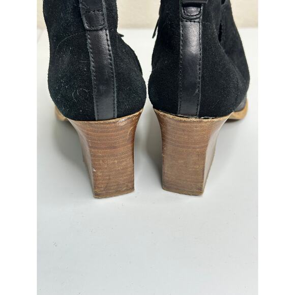 Marc Fisher Black Suede & Leather Ankle Boots 3" Block Heel Winter Stylish 10 - Picture 8 of 9